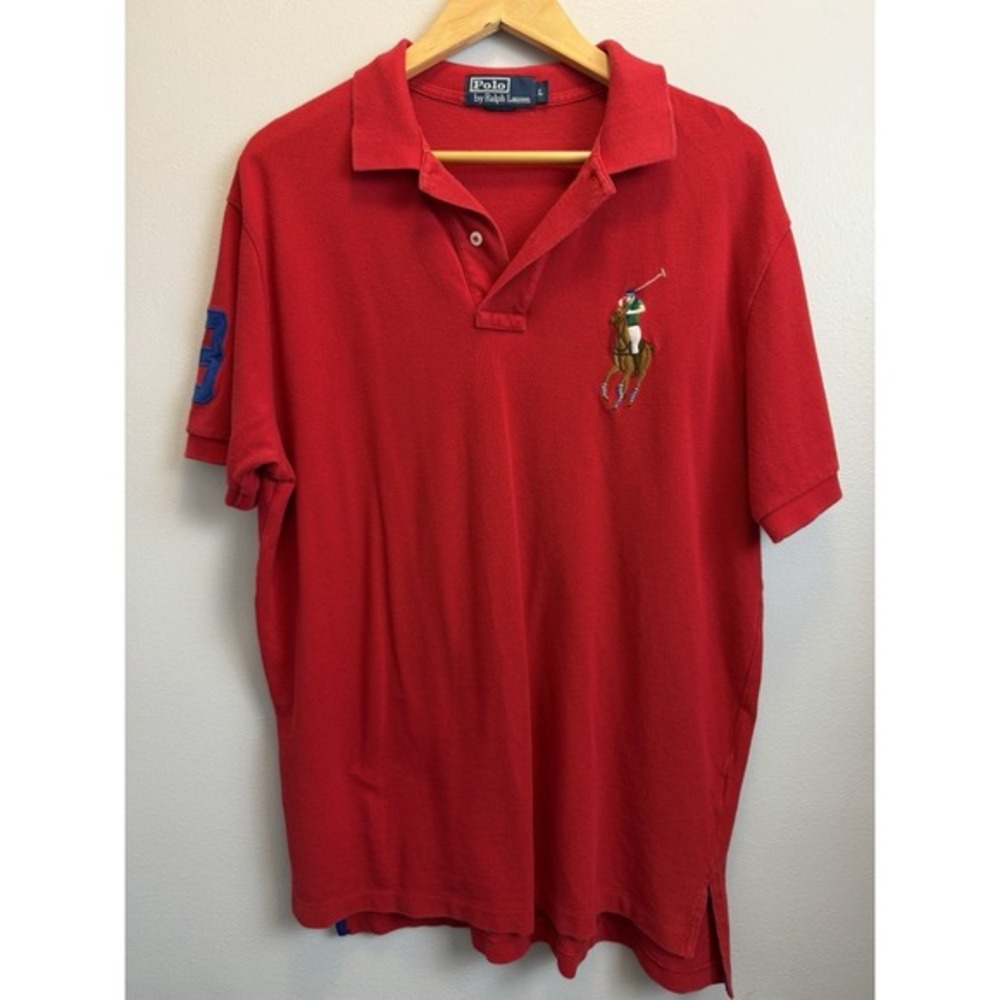 Vintage Ralph Lauren Big Pony Red Polo Shirt Size Large 3 Embroidered Preppy Y2K